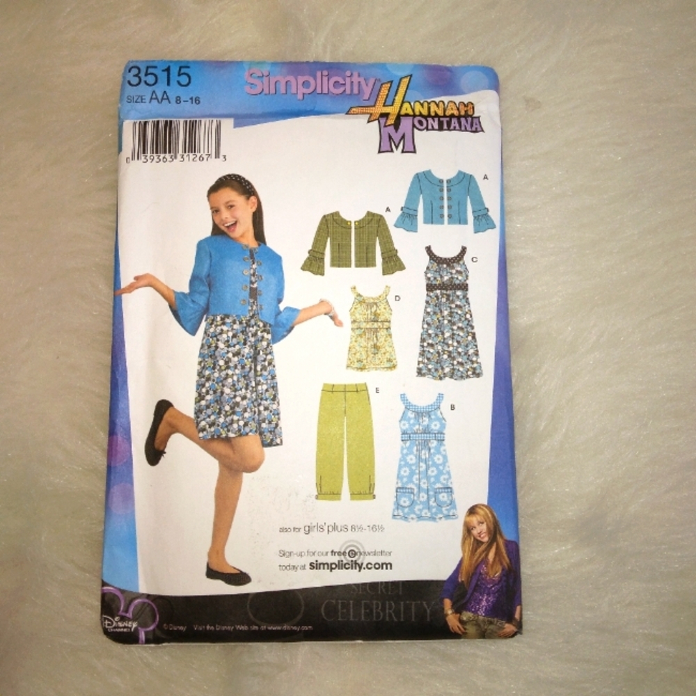 SIMPLICITY 3515 SZ 8-16 Hanna Montana Girl's crop pants dress